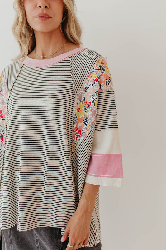 Suéter informal holgado de manga 3/4 con estampado a juego para mujer, ropa de otoño