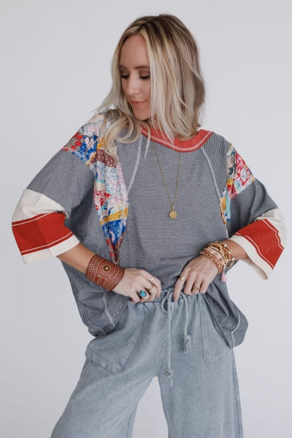 Suéter informal holgado de manga 3/4 con estampado a juego para mujer, ropa de otoño
