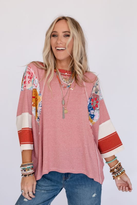 Suéter informal holgado de manga 3/4 con estampado a juego para mujer, ropa de otoño