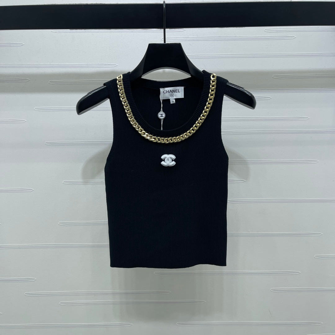 CHANEL 26 CHAIN KNIT VEST WHITE WOOL 335390