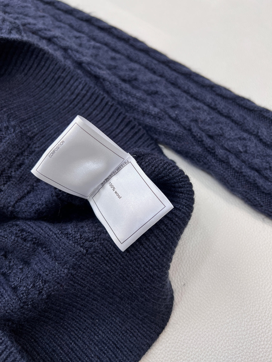 Chanel Cable Knit Crew Neck Cardigan Navy Blue in Wool 799529