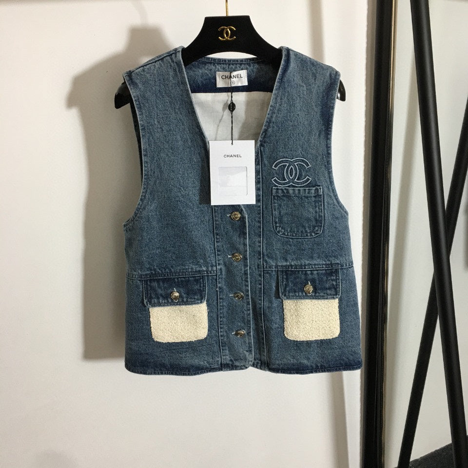 Chanel Chanel-style Vest Denim Jacket + Long-Sleeve Dress