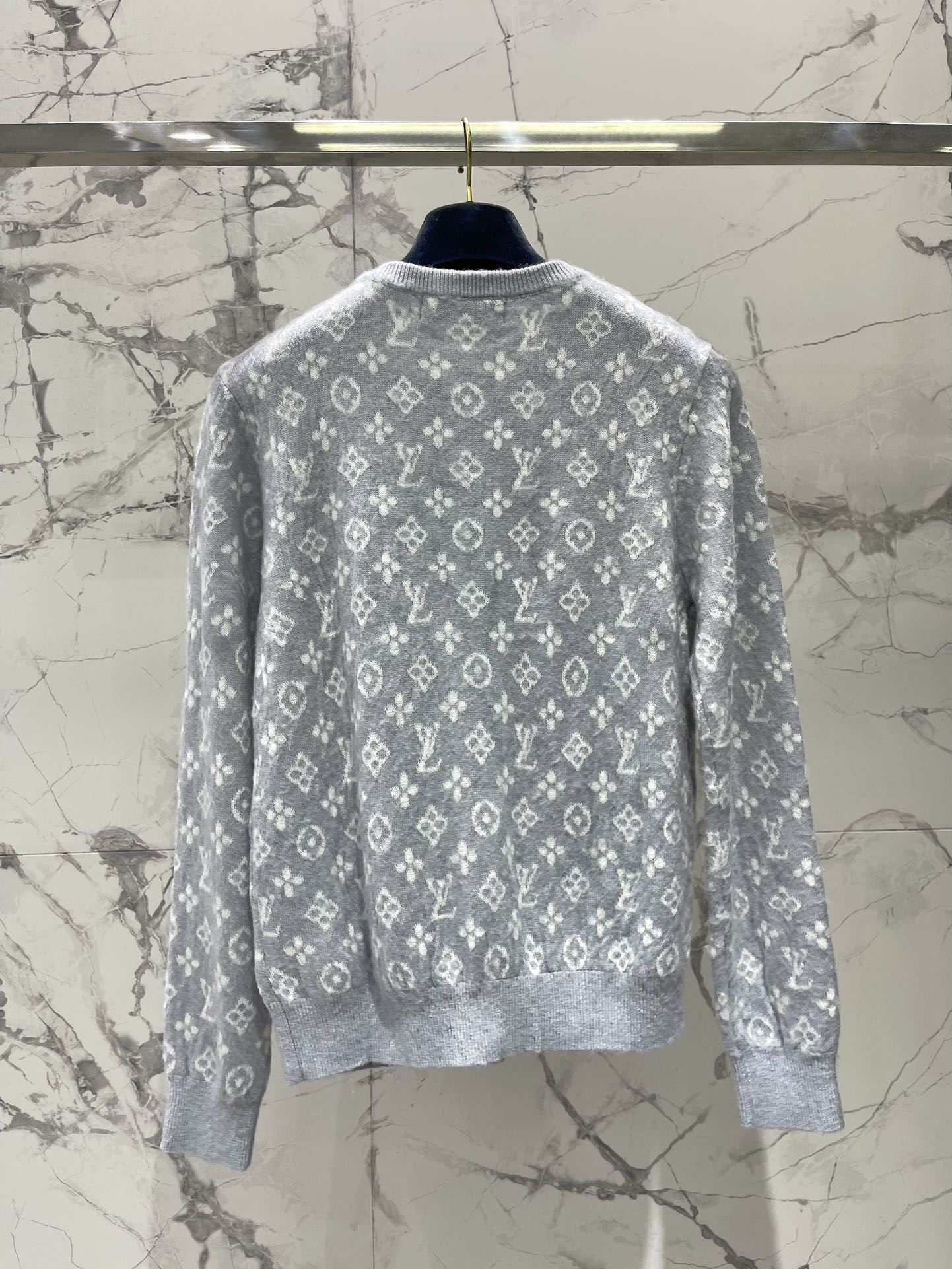 LV Monogram Jacquard All-over Print Gray Cardigan with Monogram Pattern