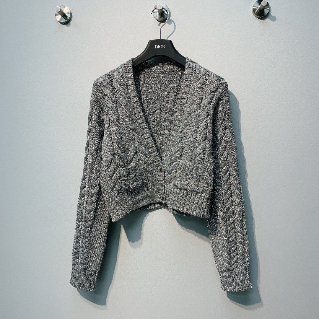 LV 25  Crochet V-Neck Trendy Button-Up Cardigan