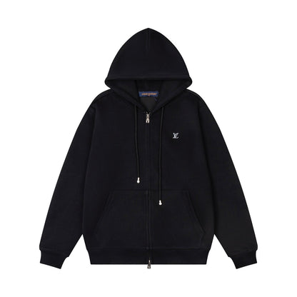 LV Alloy Logo Hooded Zip-Up Jacket 493326