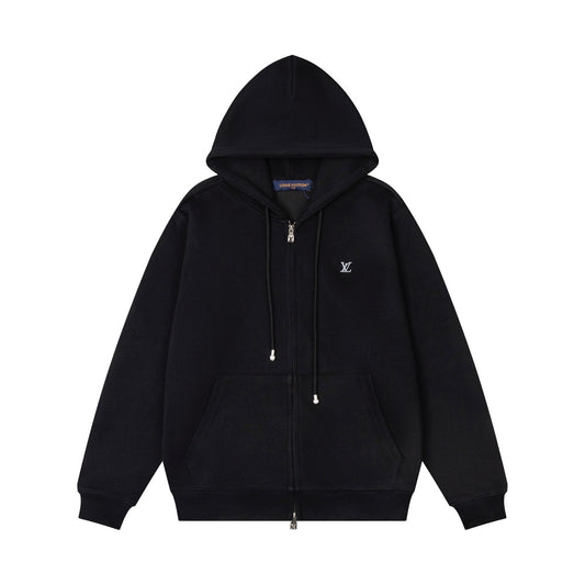 LV Alloy Logo Hooded Zip-Up Jacket 493326