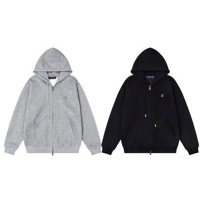 LV Alloy Logo Hooded Zip-Up Jacket 493325