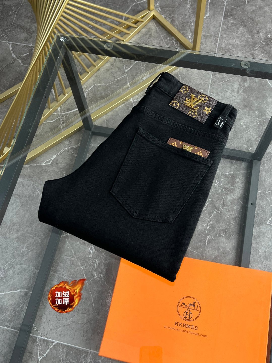LV Fleece-lined and Thickened Jeans 492709