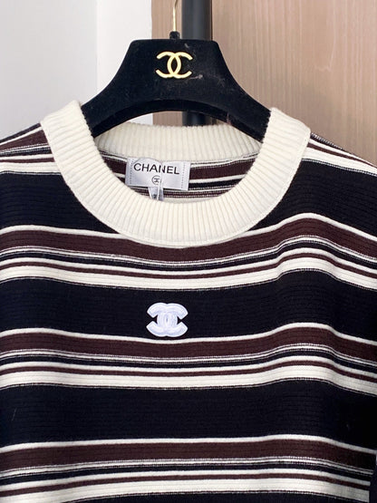 CHANEL TWO-TONE LONG-SLEEVE SHIRT BLACK IVORY 99240