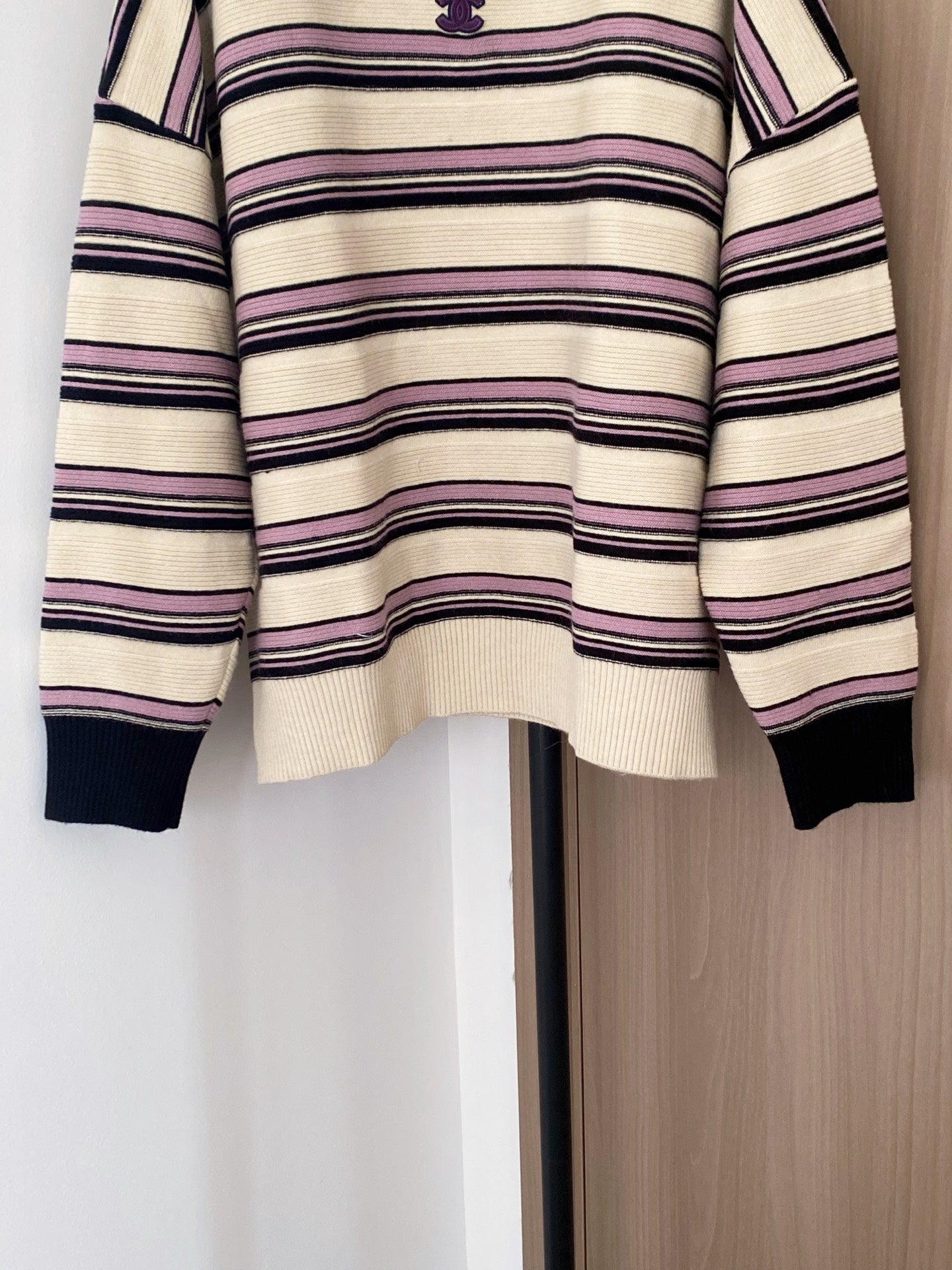 CHANEL TWO-TONE LONG-SLEEVE SHIRT PINK IVORY 89240