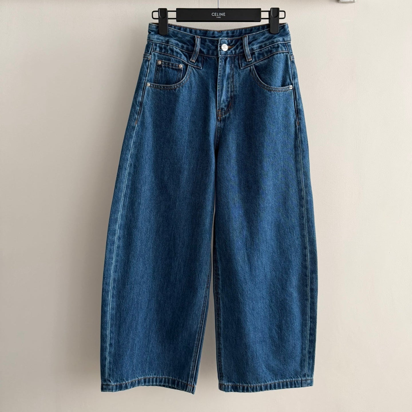 Celine 26ss High-Waisted Straight-Leg Blue Jeans