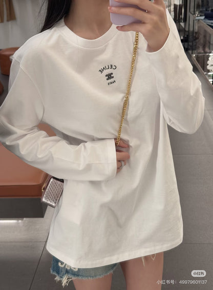 Celine 26ss  Long-Sleeve T-Shirt White in Cotton