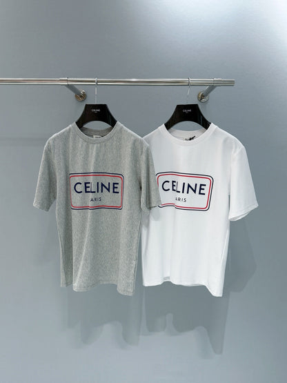 Celine 26SS Letter Print Short-Sleeve T-Shirt Light Gray in Cotton 940029