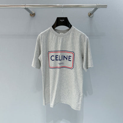 Celine 26SS Letter Print Short-Sleeve T-Shirt Light Gray in Cotton 940029