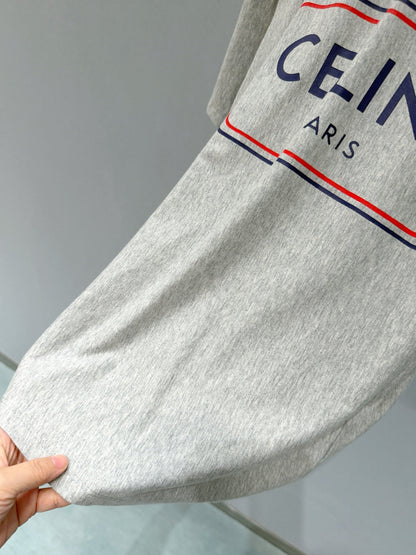 Celine 26SS Letter Print Short-Sleeve T-Shirt Light Gray in Cotton 940029