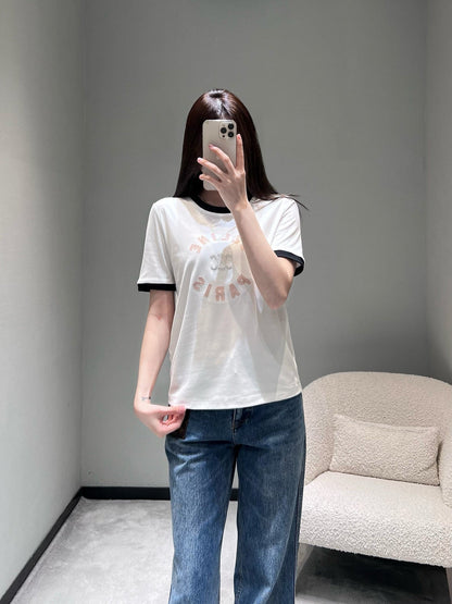 Celine 26SS Color-blocked Neck T-shirt White in Cotton 898941