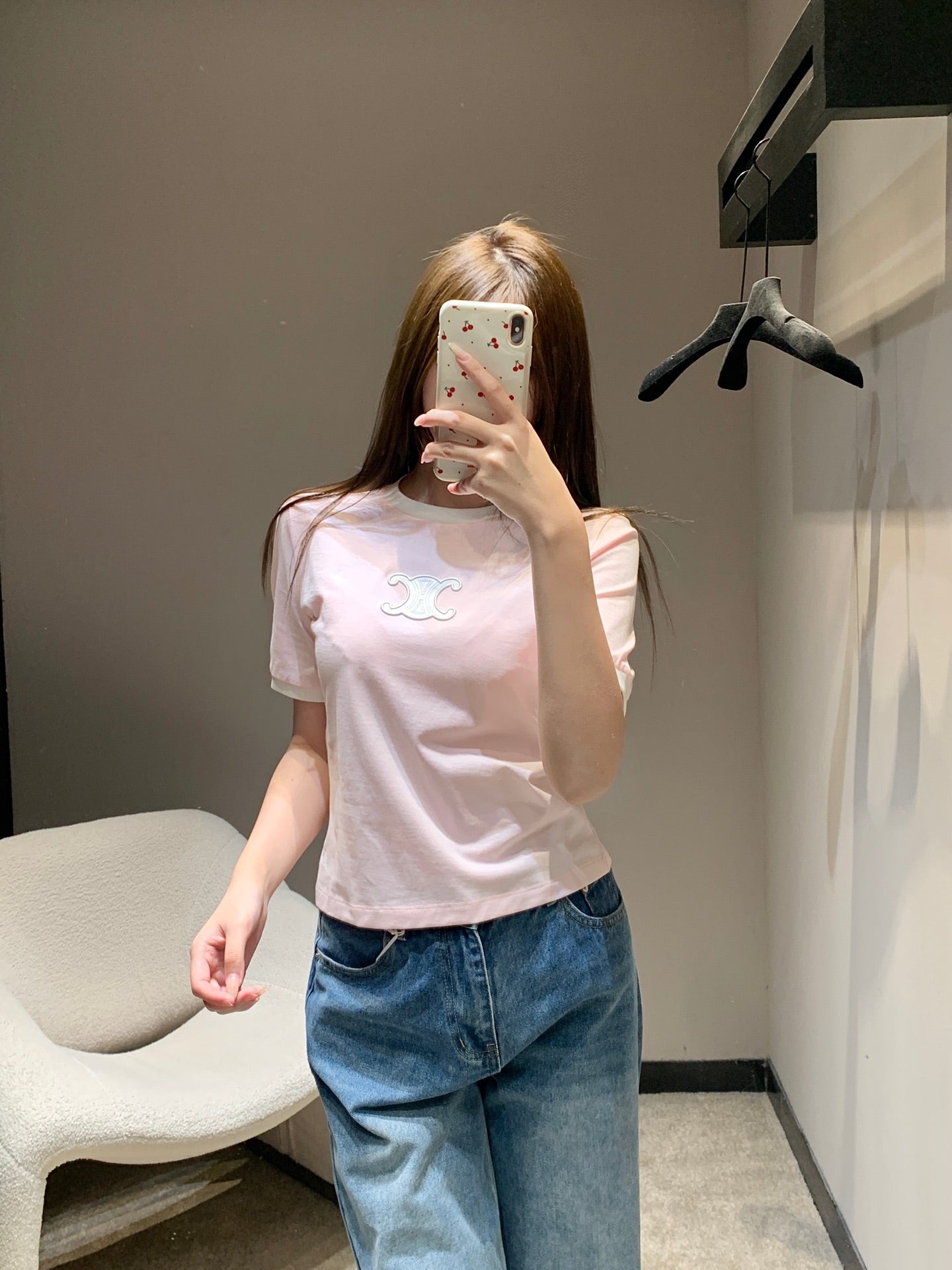 Celine 26SS Neck Short Sleeve T-Shirt Pink in Cotton 813204