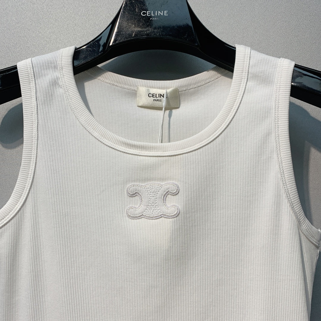 Celine 26SS Embroidered Vest White in Cotton 106791