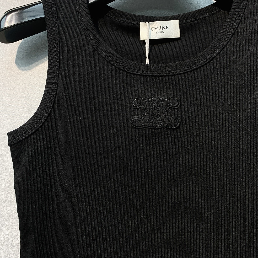 Celine 26SS Embroidered Vest Black in Cotton 106790