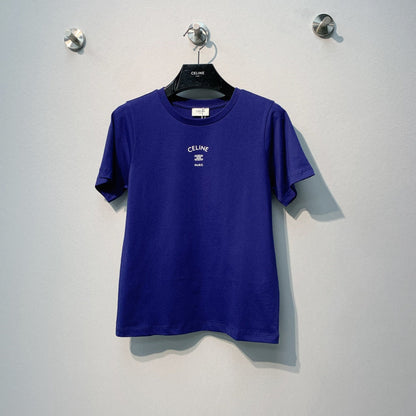 Celine 26SS  Blue Short-Sleeve T-Shirt in Cotton 101586