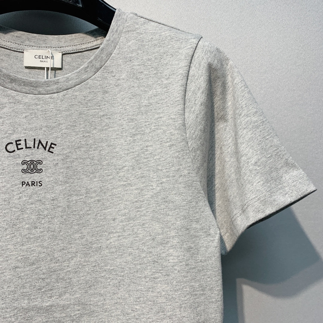 Celine 26SS  Gray Short-Sleeve T-Shirt in Cotton 101584