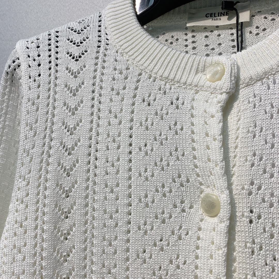 Celine 26SS Openwork Knit Cardigan White in Cotton 978030