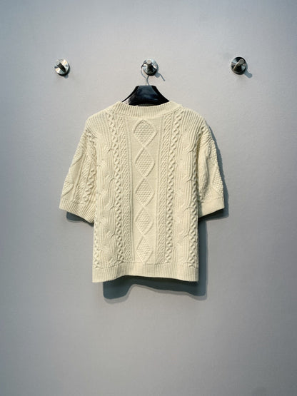 Celine 26SS Cable Knit Short-Sleeve T-Shirt Beige in Wool 972358