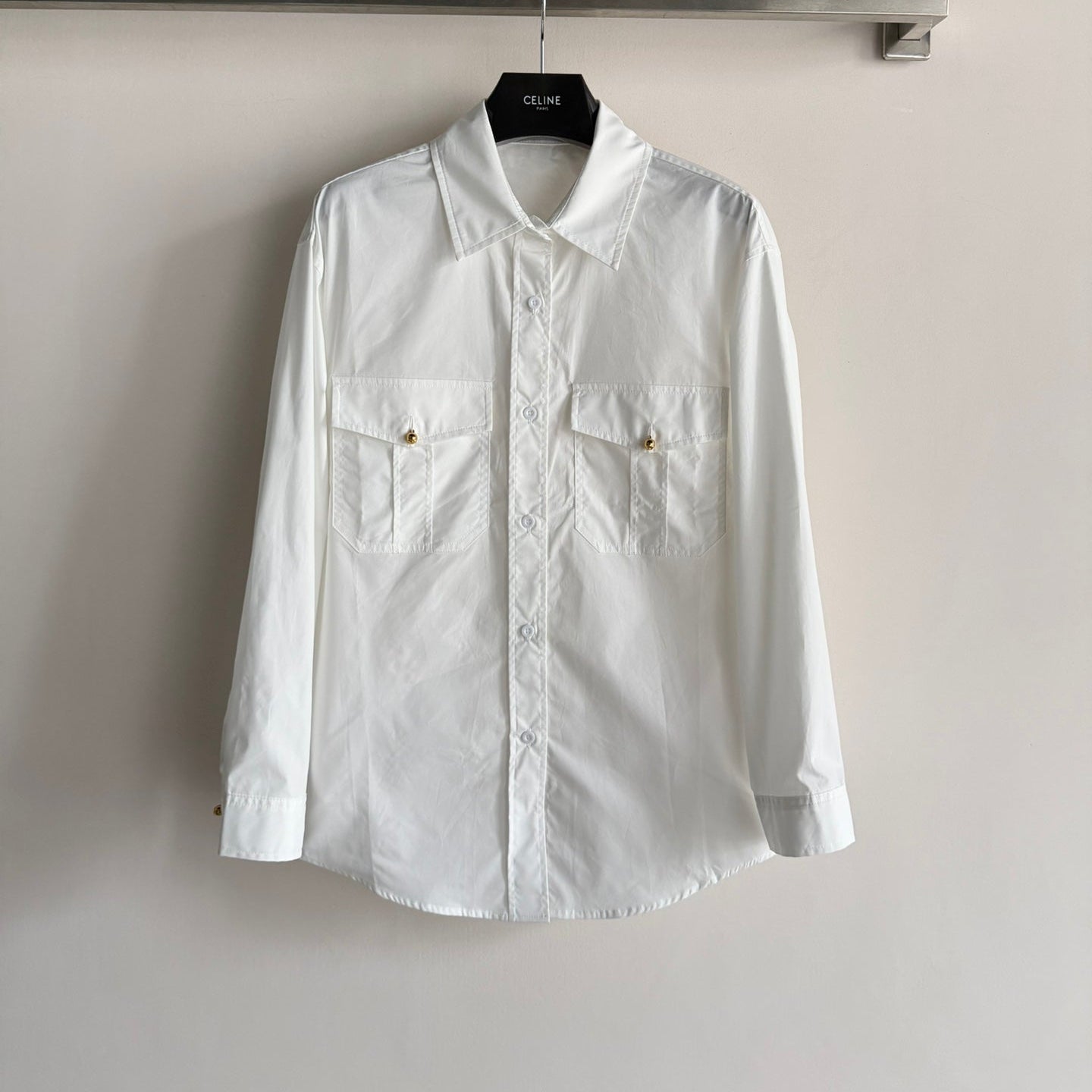 Celine 26SS White Double-pocket Shirt in Cotton 943328