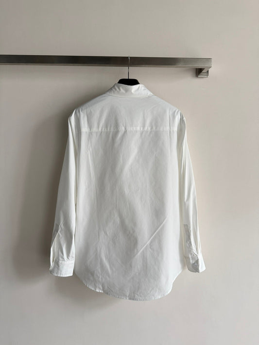 Celine 26SS Long-Sleeve Shirt with Embroidered Logo White in Cotton 943325