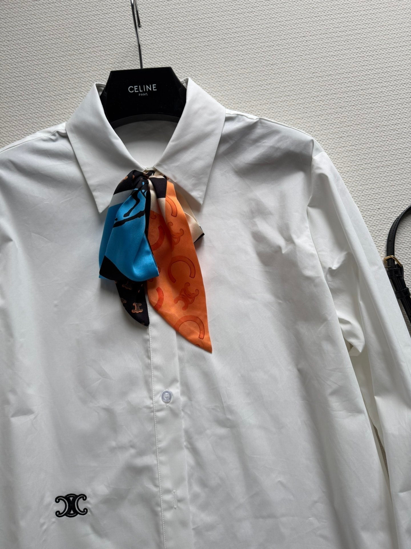 Celine 26SS Long-Sleeve Shirt with Embroidered Logo White in Cotton 943325
