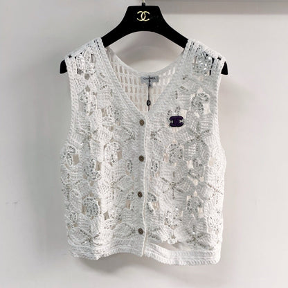 Chanel Two-Tone Vest White in Cotton 125490