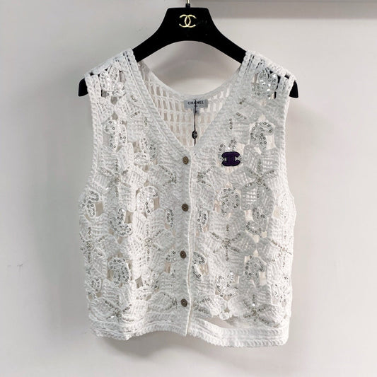 Chanel Two-Tone Vest White in Cotton 125490