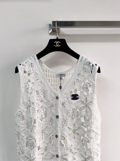 Chanel Two-Tone Vest White in Cotton 125490
