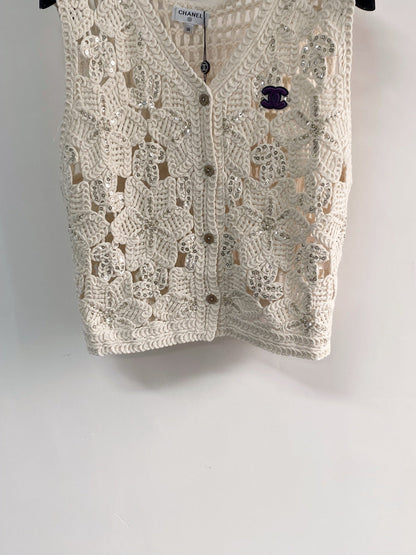Chanel Two-Tone Vest Off-White in Cotton 125489