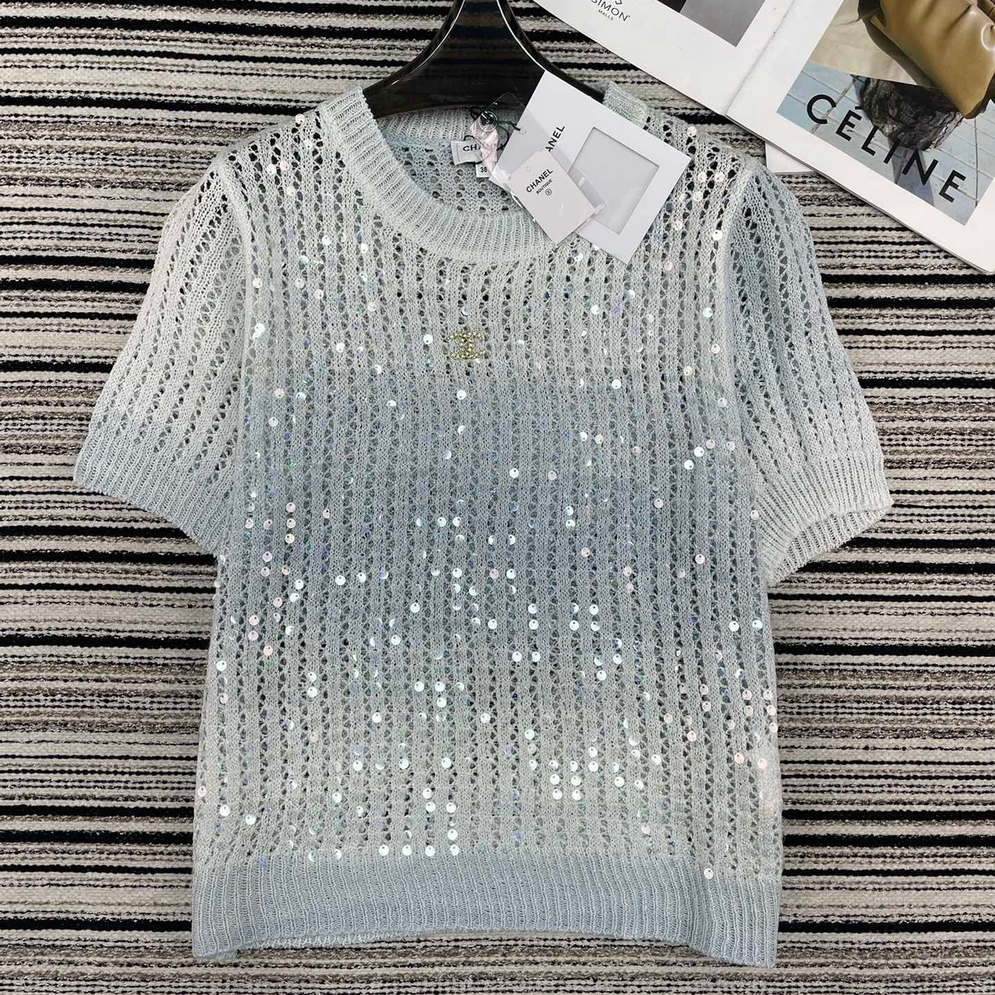 Chanel Knit Short-sleeve Blue in Wool 133528