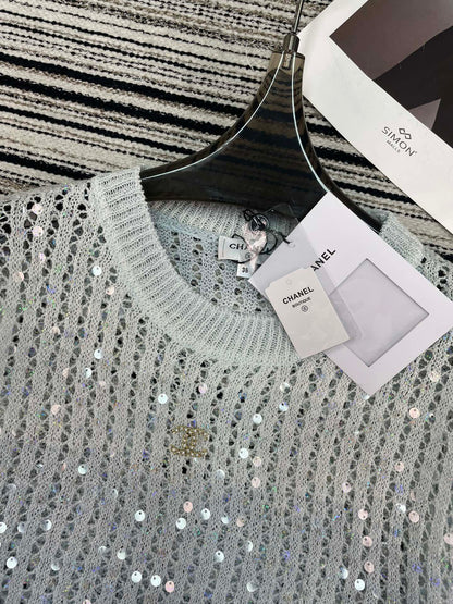 Chanel Knit Short-sleeve Blue in Wool 133528