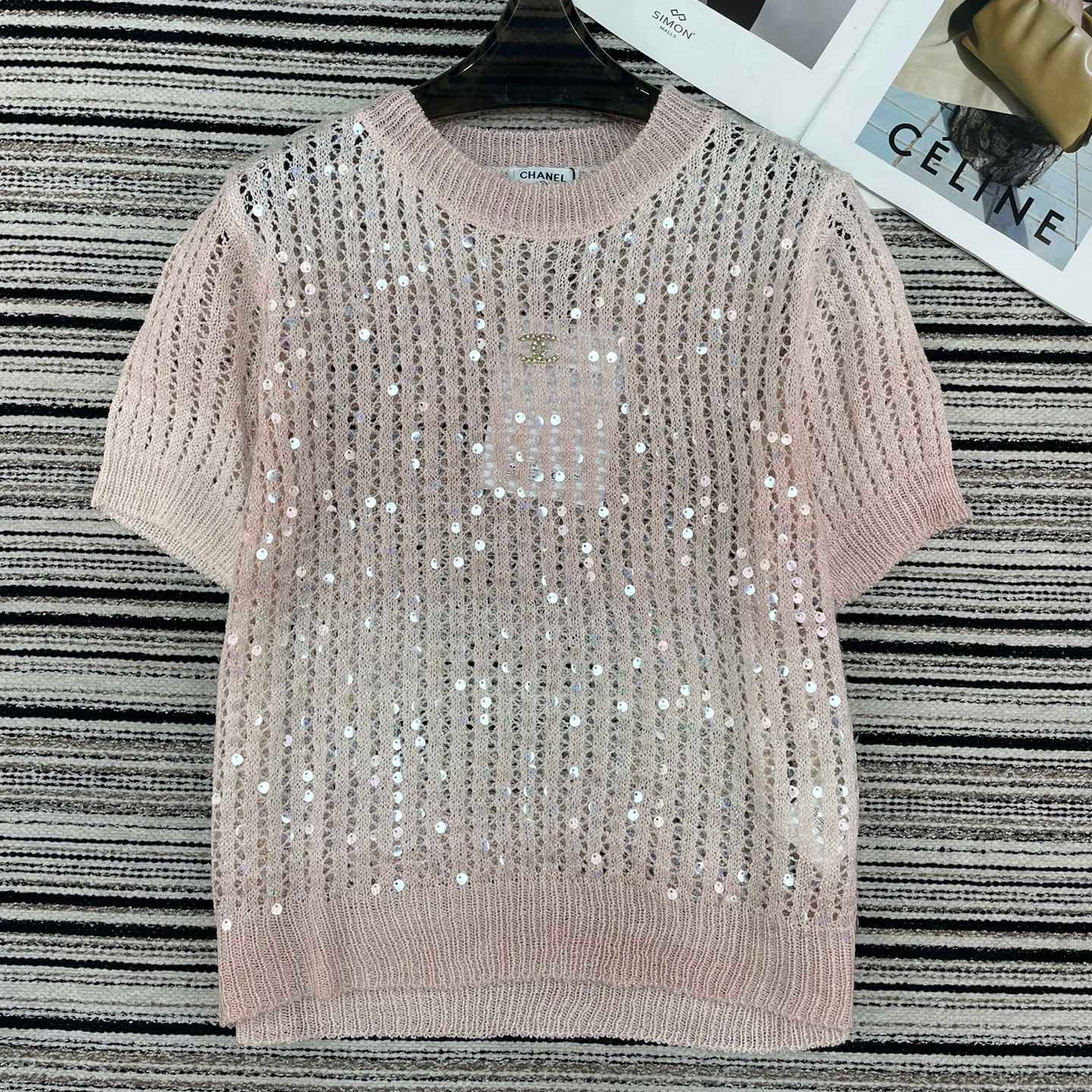 Chanel Knit Short-sleeve Pink in Wool 133523