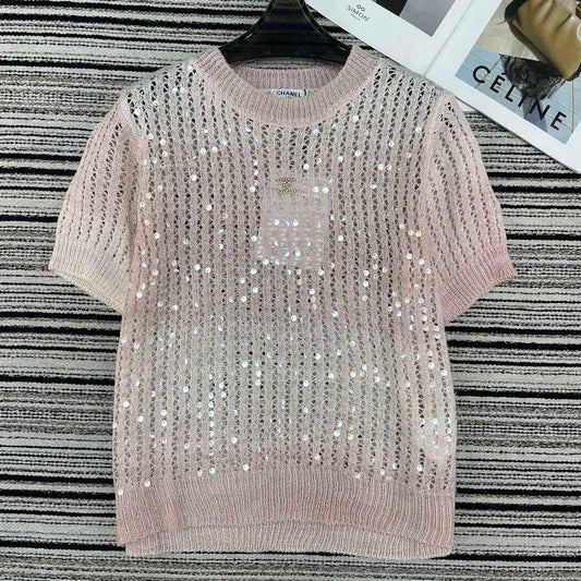 Chanel Knit Short-sleeve Pink in Wool 133523