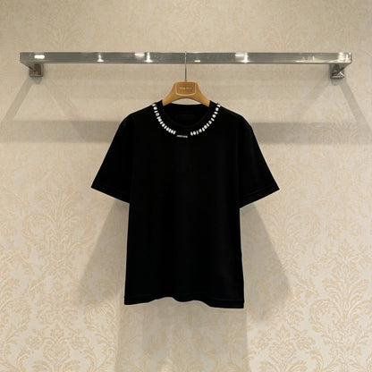 Chanel Black Beaded Crew Neck Short Sleeve T-Shirt in Cotton 133330