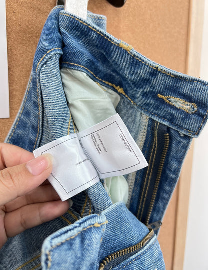 Chanel Wide-Leg Denim Pants Blue in Cotton 129758