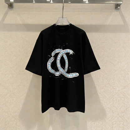 Chanel "CC" Letter Series Short-sleeved T-shirt Black in Cotton 127291
