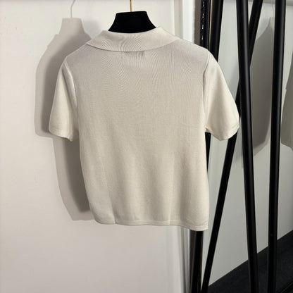 GG Embroidered Half-Button Collar Short-Sleeve Wool