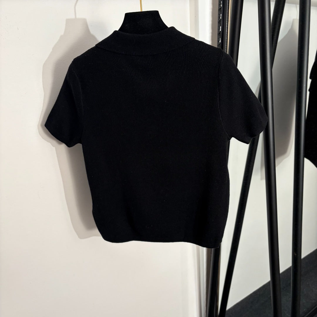 GG Embroidered Half-Button Collar Short-Sleeve Wool