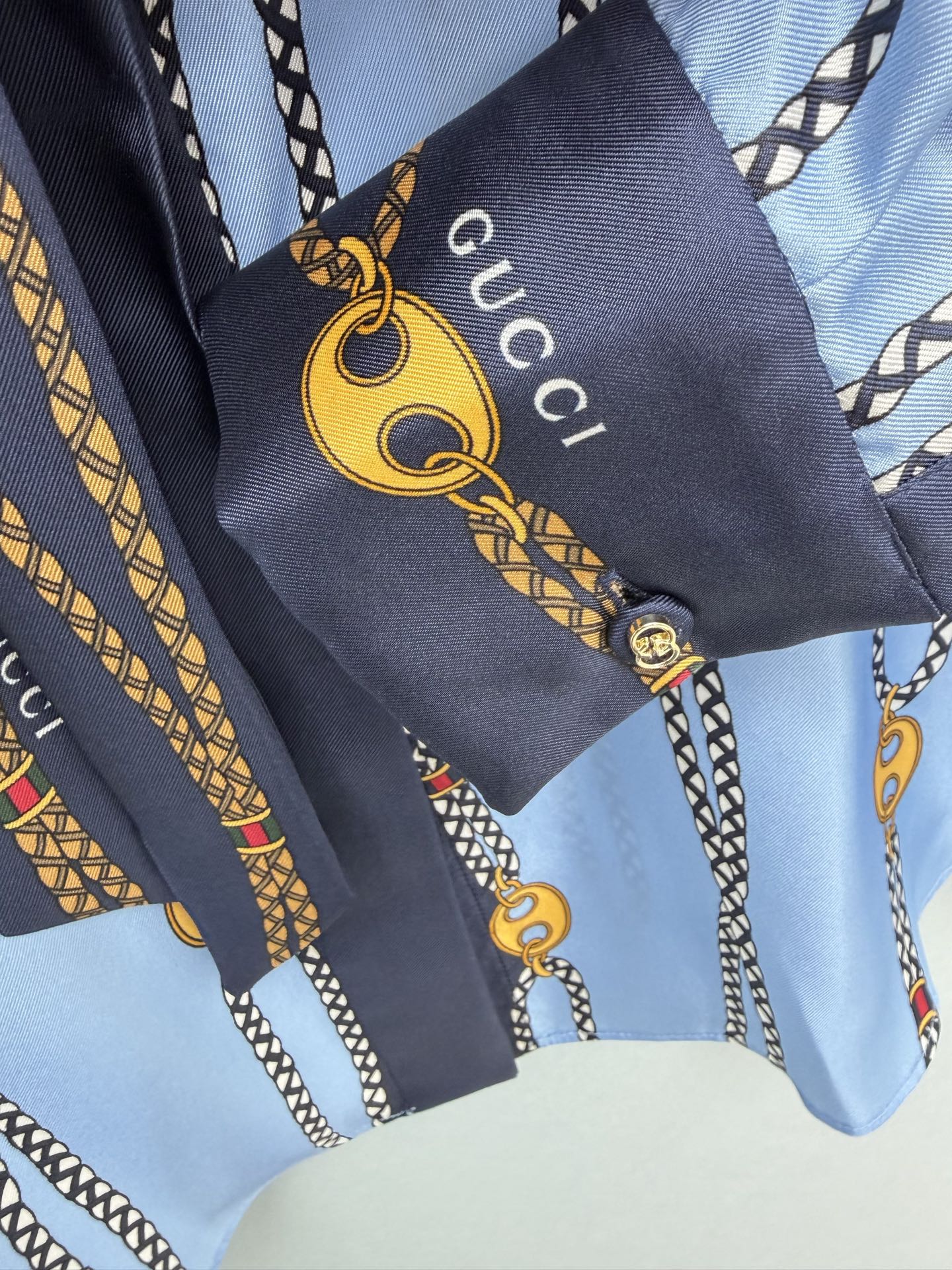GG Chain Series Print Shirt Blue in Silk Twill 144472