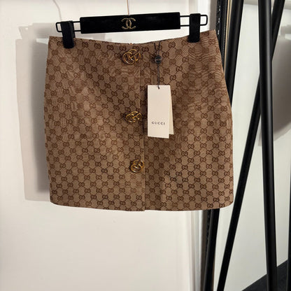 GG Bodycon A-line Mini Skirt Brown in Cotton 135285