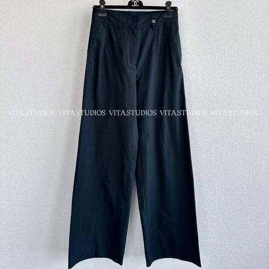 Chanel 2026 High-Waisted Wide-Leg Pants Navy Blue in Cotton 162156