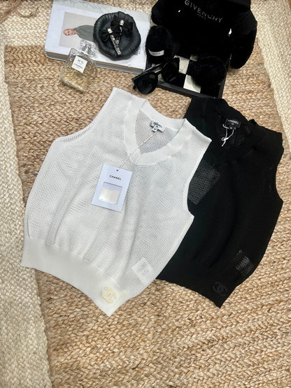 Chanel-inspired Knit Vest Black in Mesh 161799
