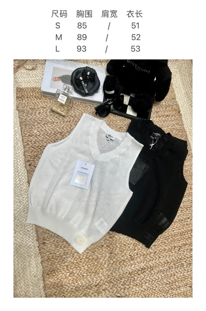 Chanel-inspired Knit Vest White in Mesh 161797