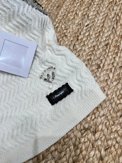 Chanel 26SS  Embellished Rhinestone Camisole White in Knit Texture 161793