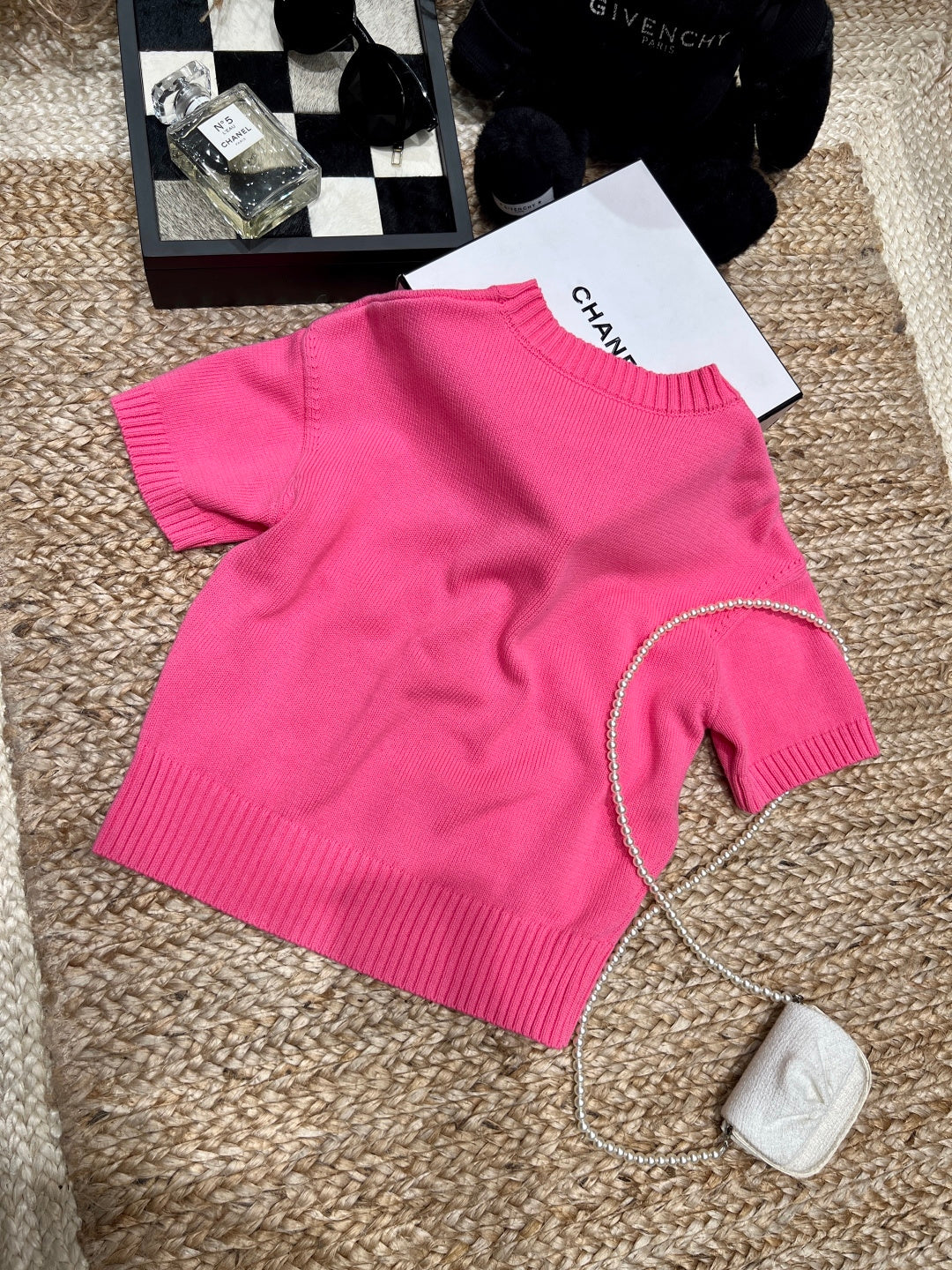 Chanel 26SS Knit Short-sleeved Top Pink in Cotton 161789